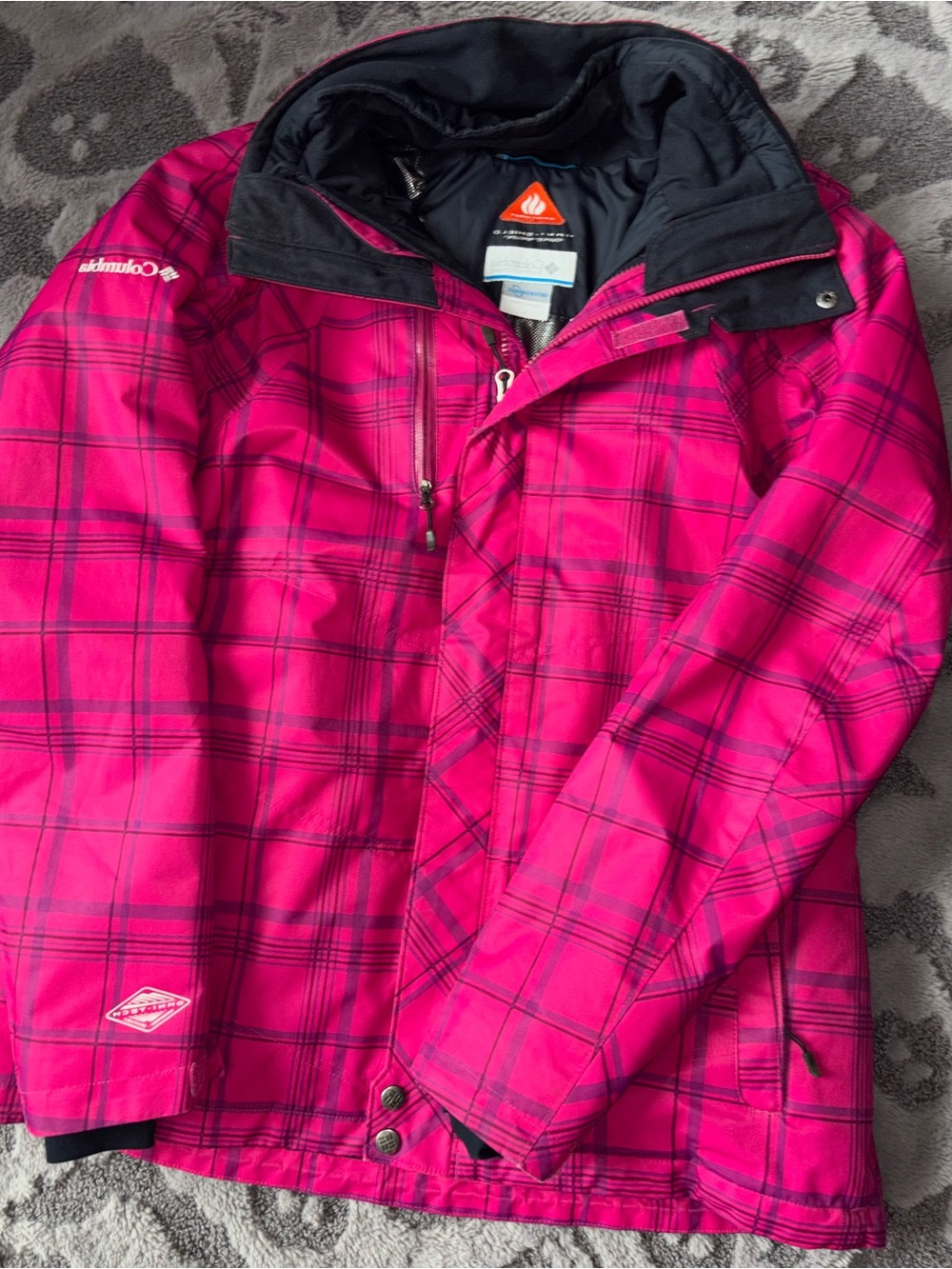 Columbia Girls' Hot Pink Plaid Puffer Jacket